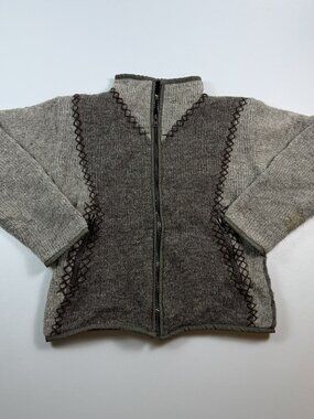 Vintage The Collection Royal Wool Knit Zip Up Sweater | Women's Large | Brown